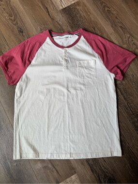 Sun + Stone White Body with Dusty Rose Raglan Henley Tee - Men